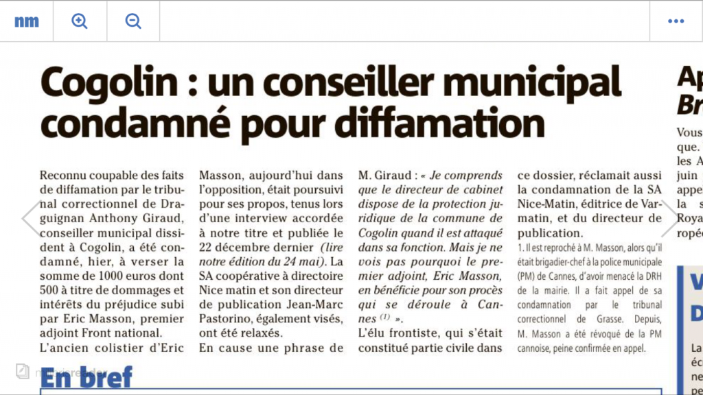 Condamnation d'un élu pour diffamation